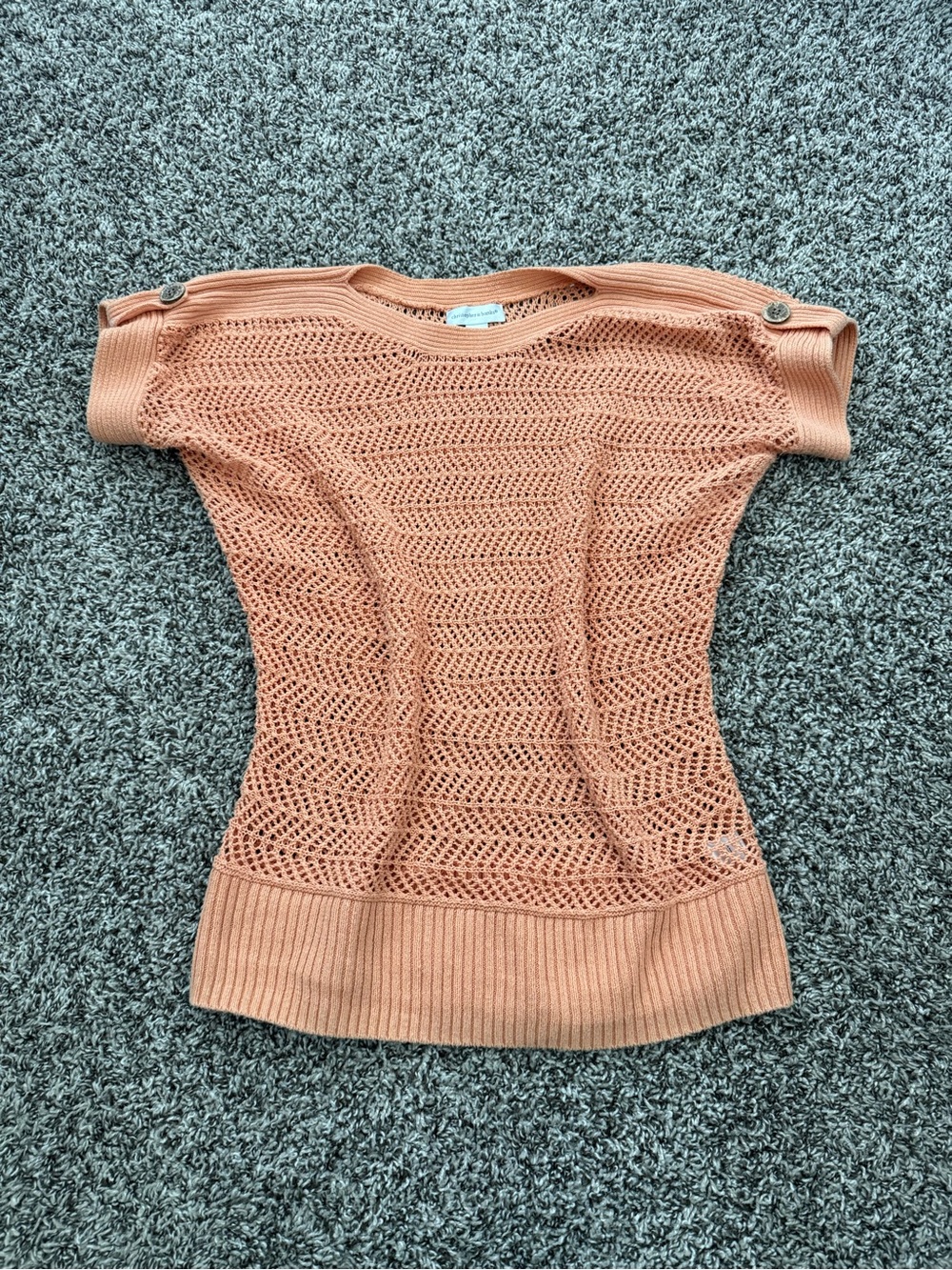 Coral Open-Knit Short Sleeve Sweater